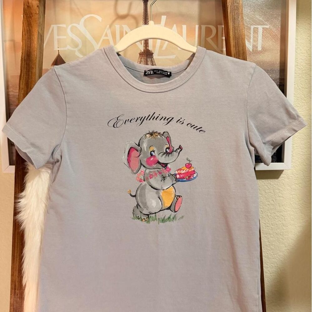 Zara Women's Blue and Grey T-shirt